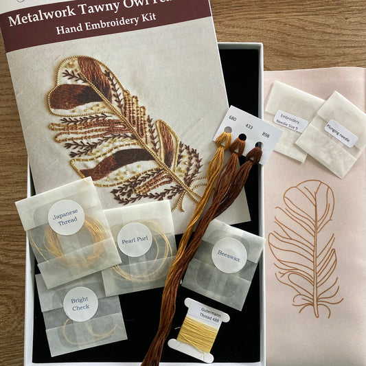 17th Nov Metal Thread Hand Embroidery - Tawny Owl Feather - Wells, Somerset