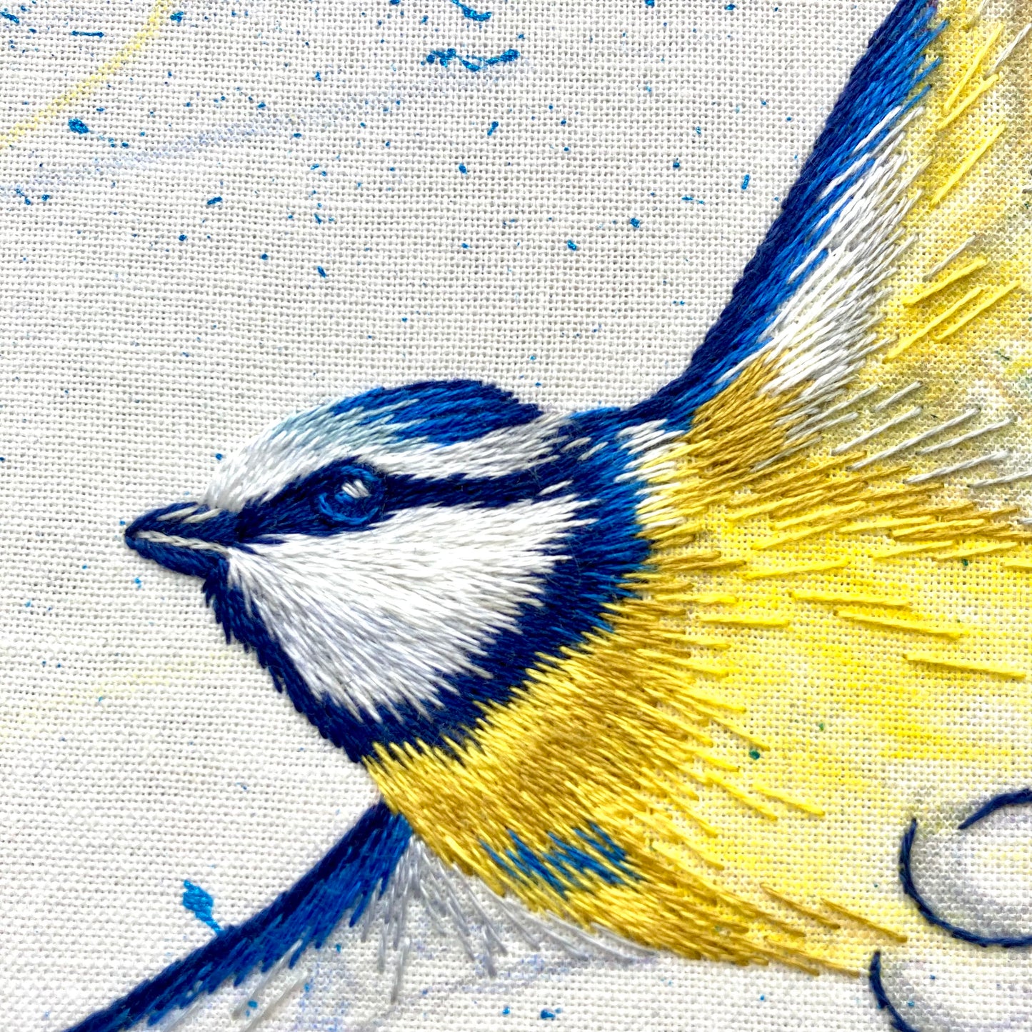 Colour In Flight Bluetit - Combining Paint With Stitch