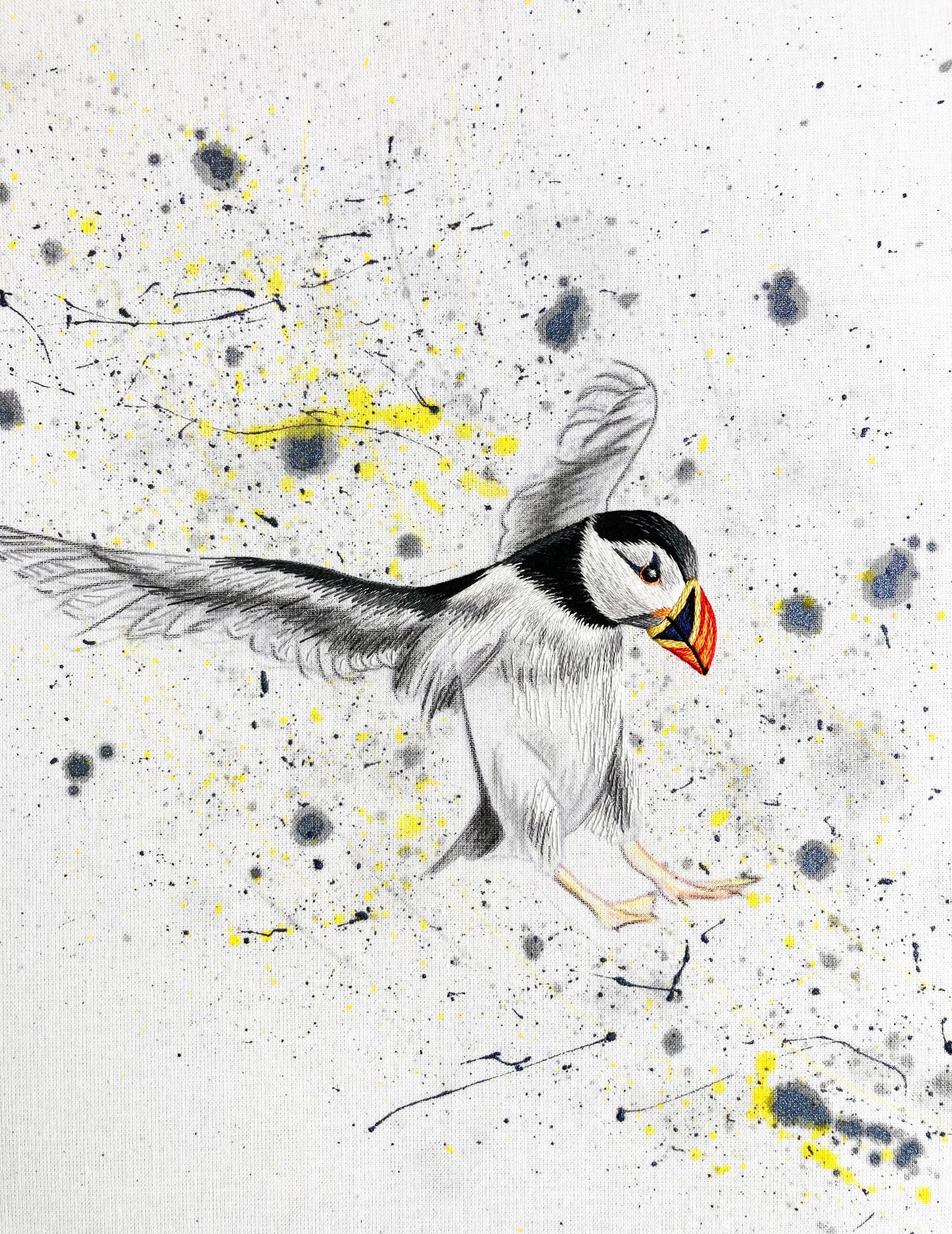 Colour In Flight Puffin - Combining Paint With Stitch