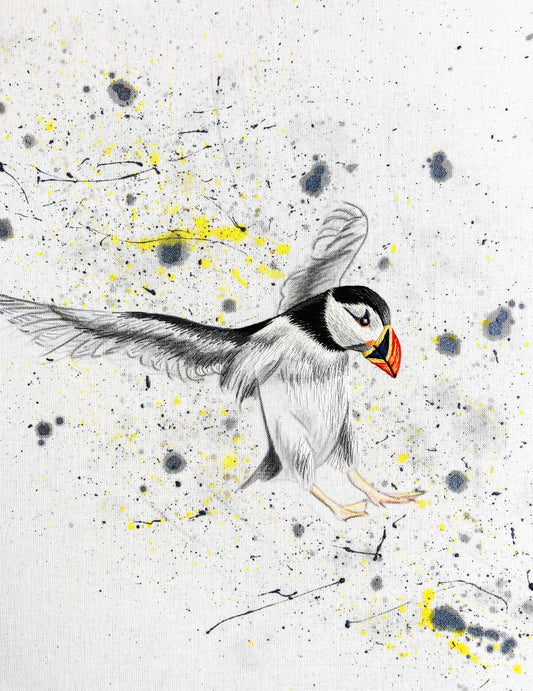Colour In Flight Puffin - Combining Paint With Stitch