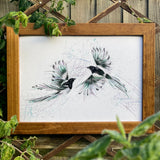Colour In Flight - Mischievous Magpies. Original Hand Embroidery