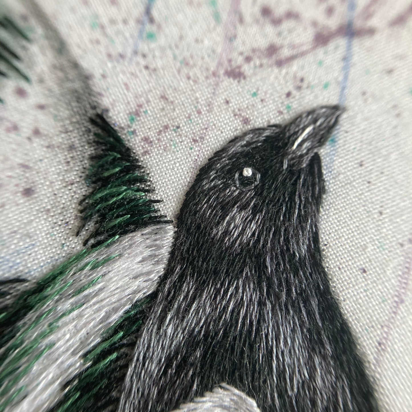 Colour In Flight - Mischievous Magpies. Original Hand Embroidery