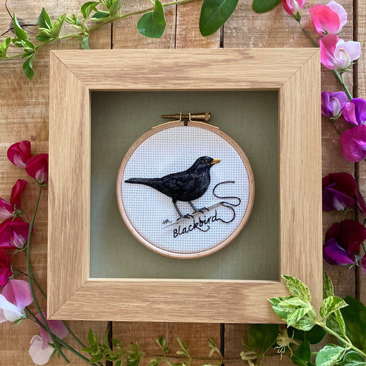 Garden Birds: Blackbird - Original Hand Embroidery