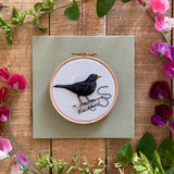 Garden Birds: Blackbird - Original Hand Embroidery