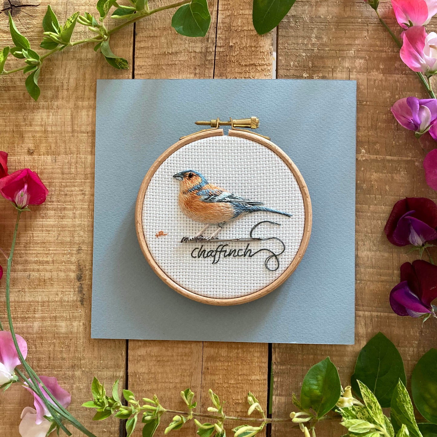 Garden Birds: Chaffinch - Original Hand Embroidery
